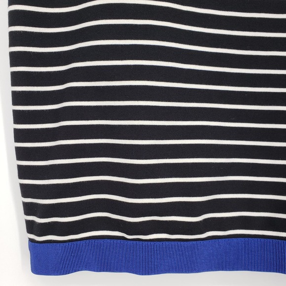 3/$25 Ann Taylor Striped Mini Skirt 6 Pencil Stretch Ponte Knit Black White Blue - Picture 6 of 9